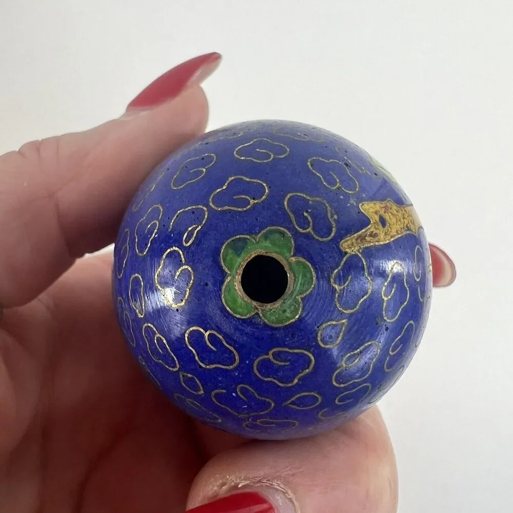 Vintage Cloisonné Enamel Egg Blue with Pink Flowers‎